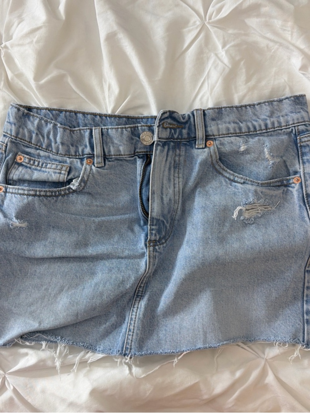 Garage Light Blue Distressed Denim Mini Skirt